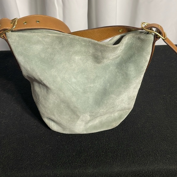 Light blue/grey suede coach hobo shoulder bag - Picture 2 of 8